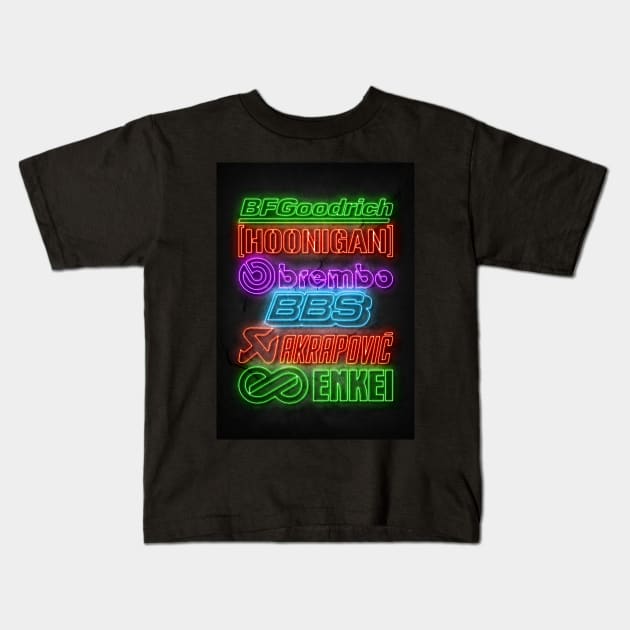 Neon Car Sponsors Kids T-Shirt by Durro
